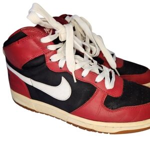 VTG NIKE DUNK BIG SPIKE LEE RED BLACK LEATHER HIGH TOP SNEAKERS MEN SZ 10.5/44.5